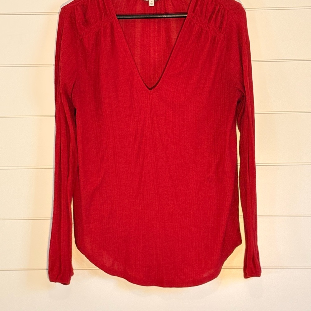 Lucky Brand Vibrant Red V-Neck Blouse